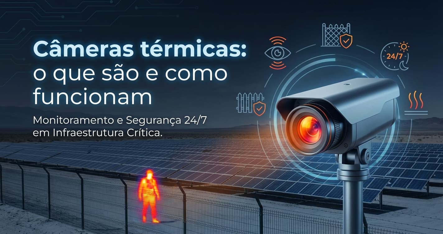 Câmera térmica em usina solar para segurança perimetral e detecção 24/7 em infraestrutura crítica